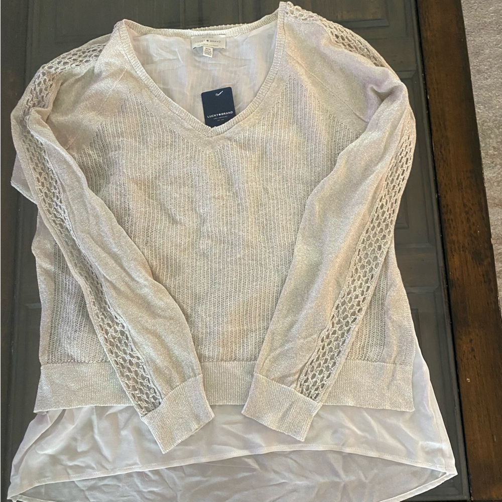 Lucky Brand Knit Gold and Cream Sweater - Picture 4 of 11